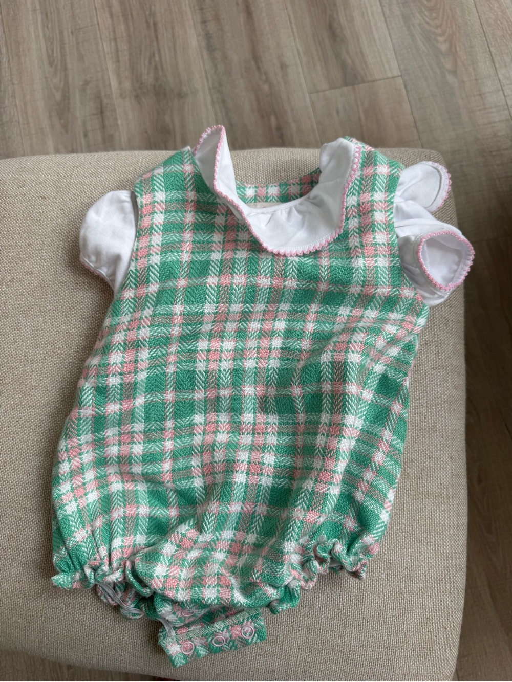 The Beaufort Bonnet Company Green and Pink Plaid Baby One-Piece